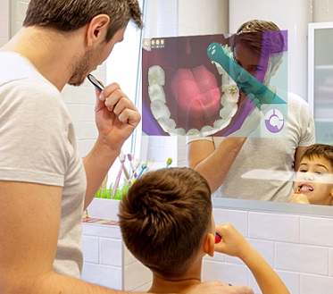 Como uma escova de dentes inteligente funciona em um espelho inteligente?